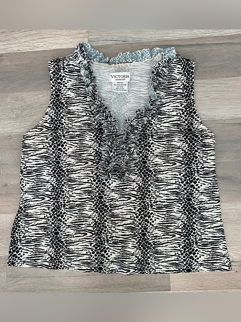 Vintage Y2K Zebra Print Ruffle V Neck Sleeveless Top Animal Print